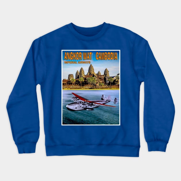 ANGKOR WAT CAMBODIA Vintage Imperial Airways Travel and Tourism Advertising Print Crewneck Sweatshirt by posterbobs